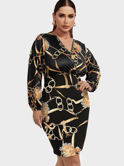 Chain Print Button Bodycon Dress