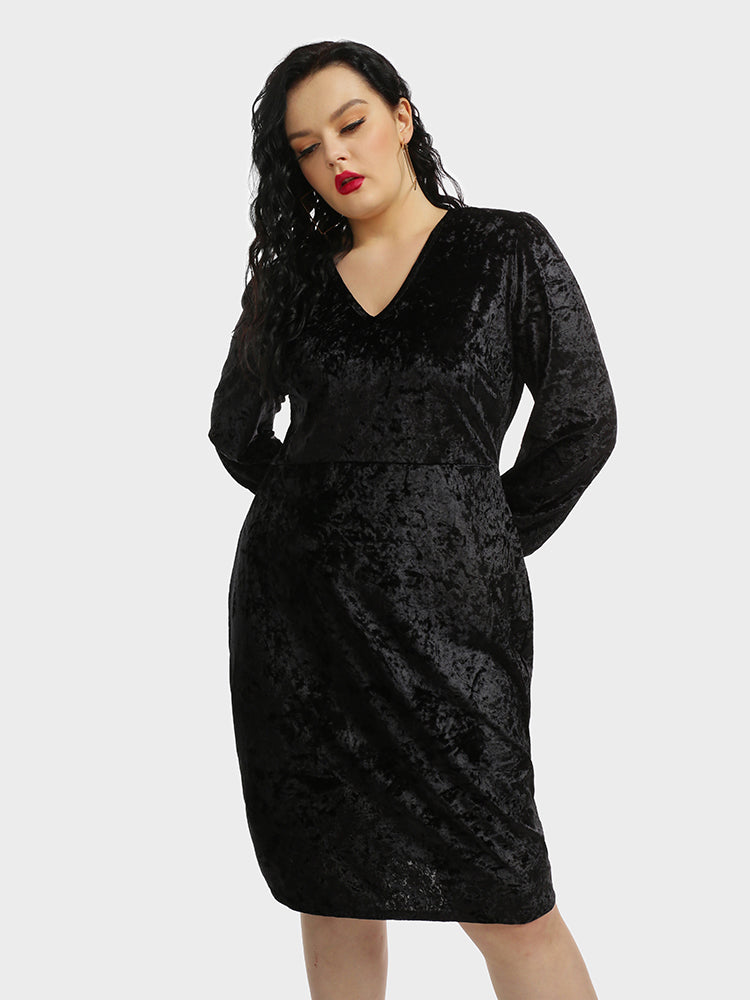 Solid Color V-neck Bodycon Dress