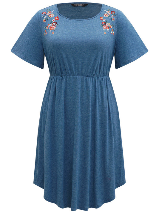 Supersoft Essentials Floral Embroidered Pocket Elastic Waist Dress
