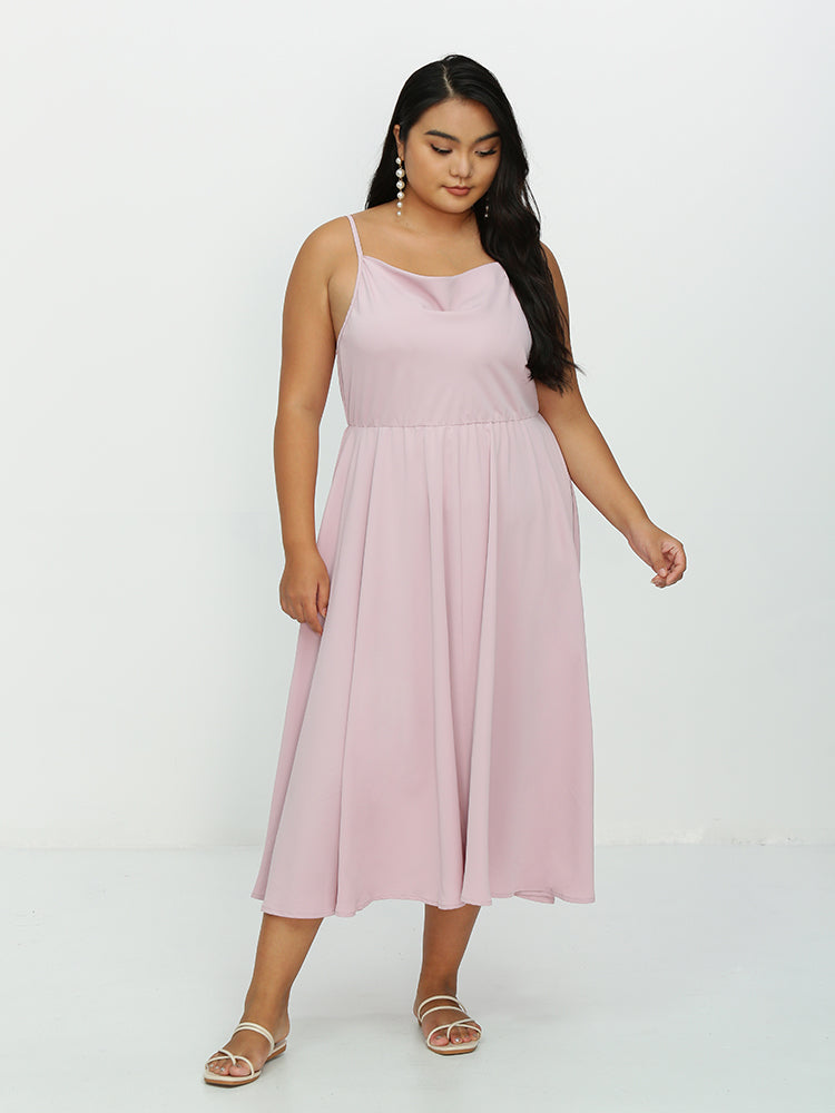 Cowl Neck Backless Tiered Dress
