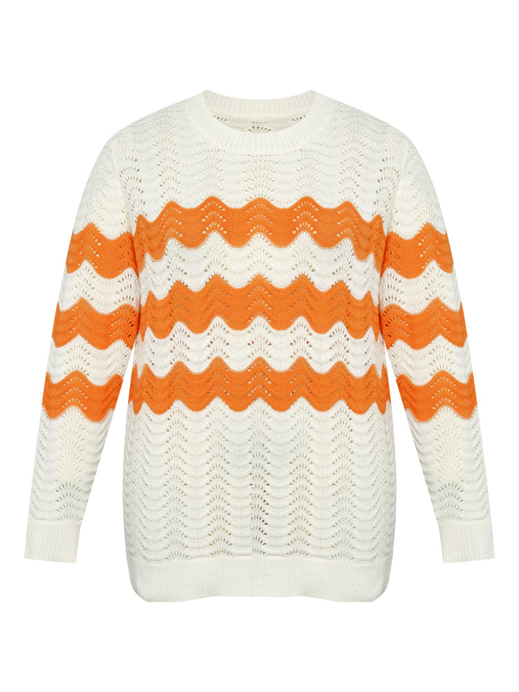 Two Tone Eyelet Drop Shoulder Pullover