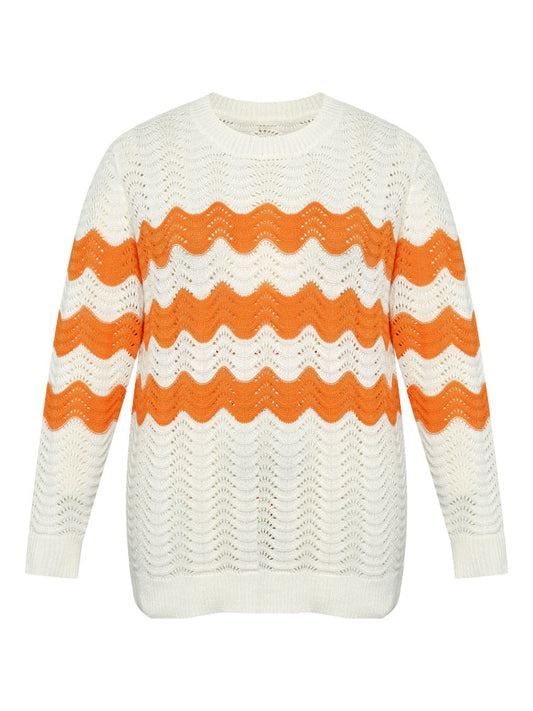 Two Tone Eyelet Drop Shoulder Pullover