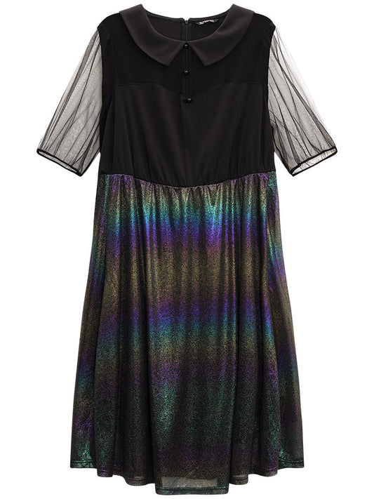 Halloween Rainbow Glitter Mesh Lapel Collar Dress