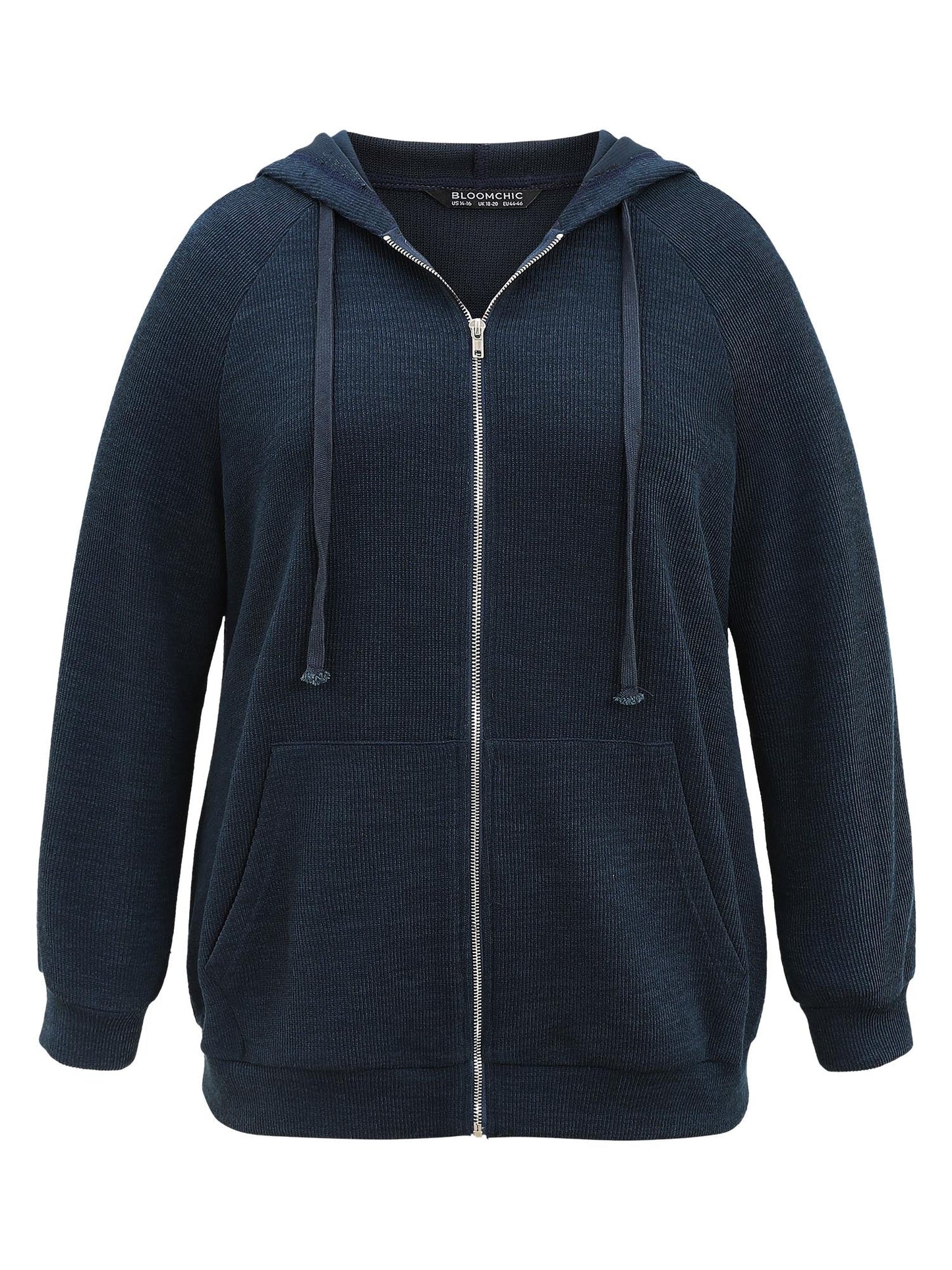 Rib Knit Raglan Sleeve Hooded Drawstring Sweatshirt