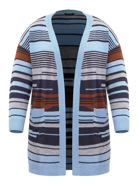 Jacquard Asymmetrical Colorblock Contrast Cardigan