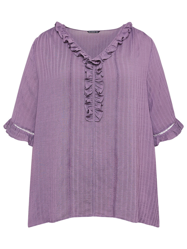 Plain Ruffle Trim Cut Out Blouse