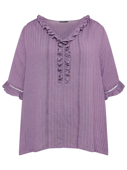 Plain Ruffle Trim Cut Out Blouse