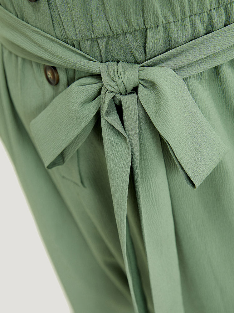 Plain Flap Detail Button Up Belted Pocket Jumpsuit