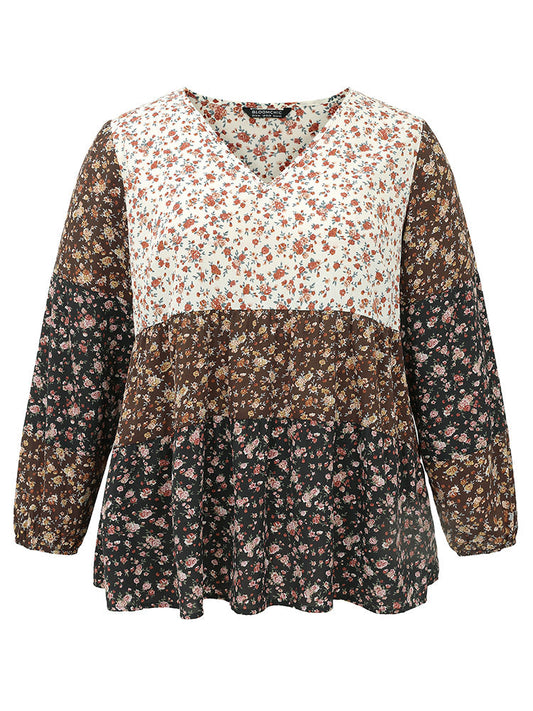 Ditsy Floral Contrast Patchwork Blouse