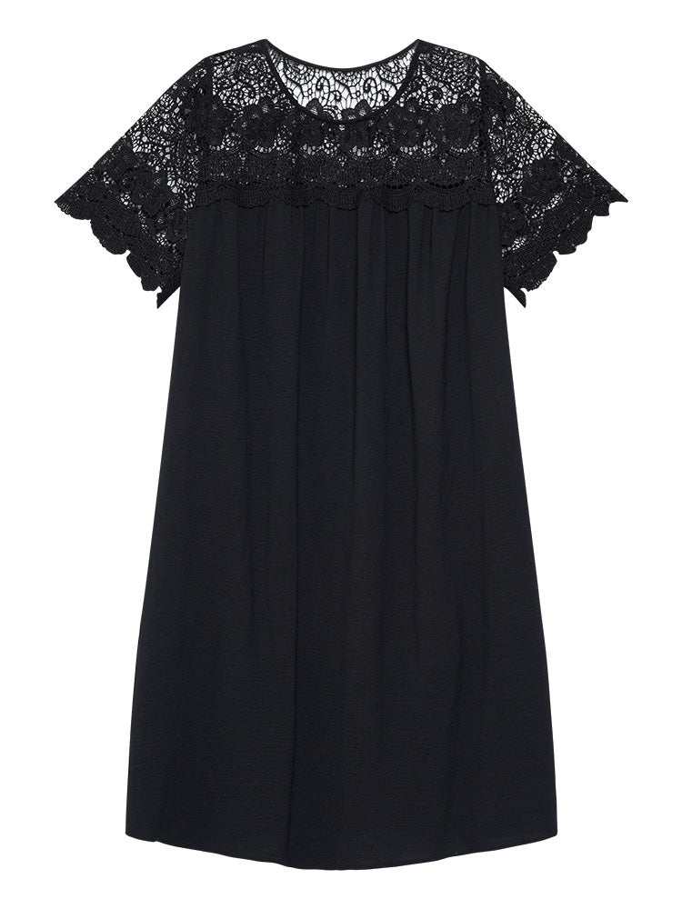 Plain Crochet Lace Pocket Scalloped Trim Dress