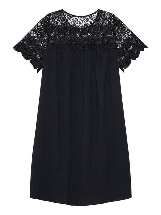 Plain Crochet Lace Pocket Scalloped Trim Dress