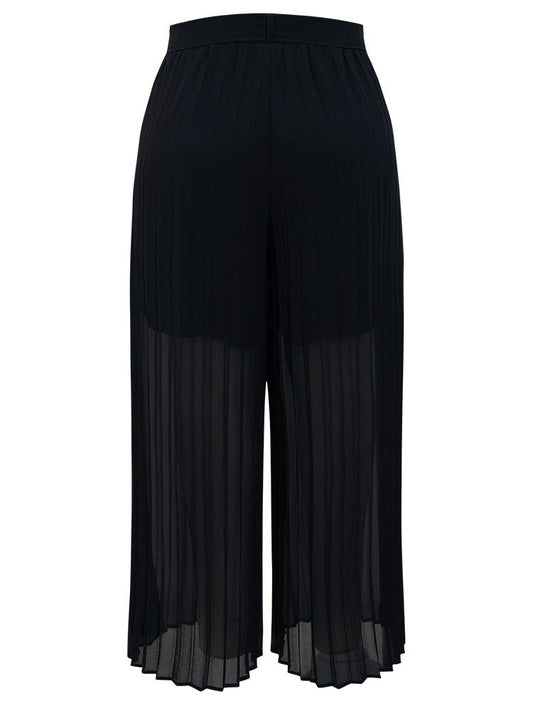 Solid Belted Pocket Pleated Pants