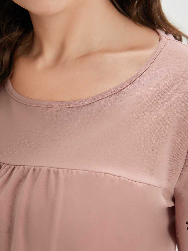 Solid Scalloped Trim Gathered Laser Cut T-shirt