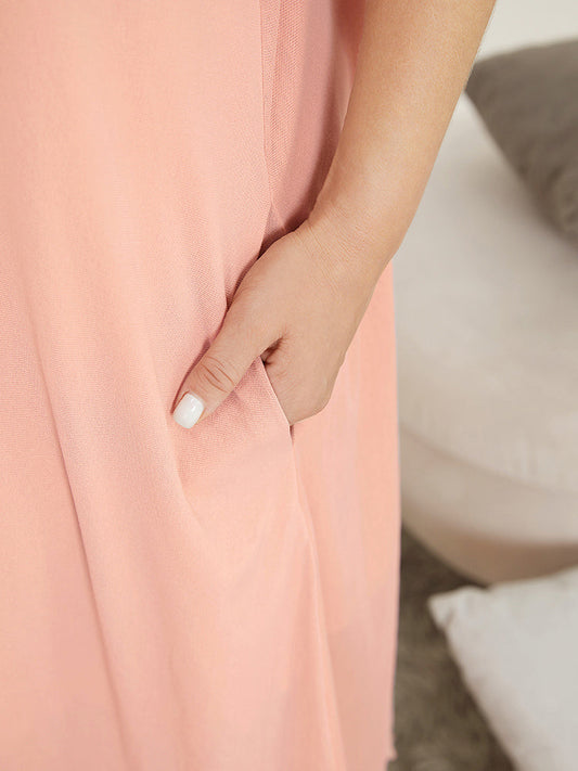 Solid Pocket Ruffles Lace Knot Square Neck Sleep Dress