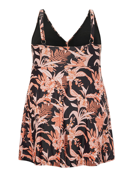 Floral Print Adjustable Straps Split Front Swim Dress