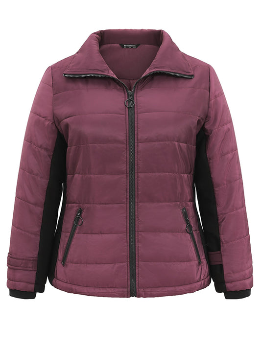 Solid Zipper Patchwork Padded Jacket