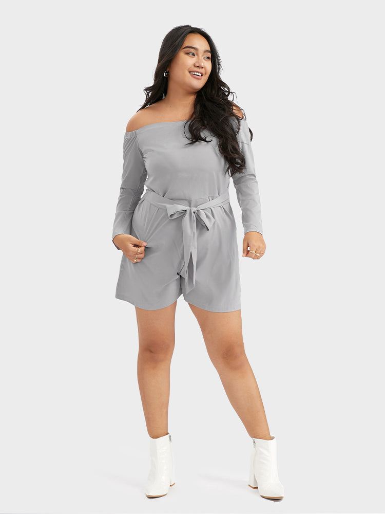 Solid Belted Off Shoulder Jumpsuit