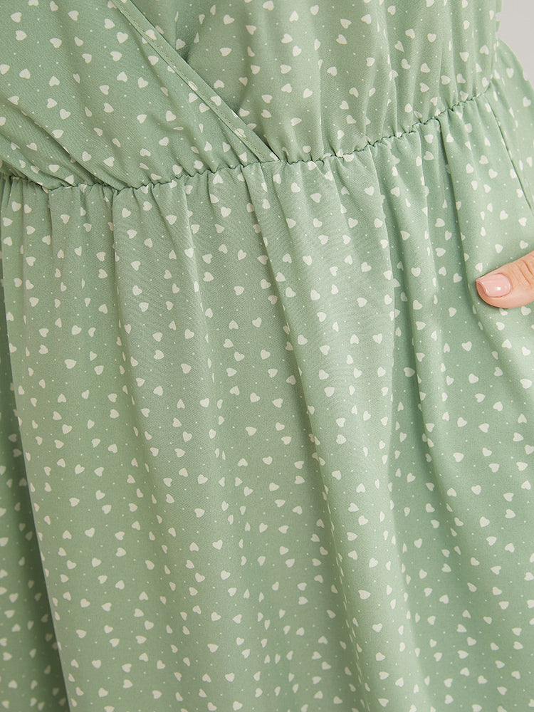 Heart Print Pocket Wrap Ruffles Cami Night Dress