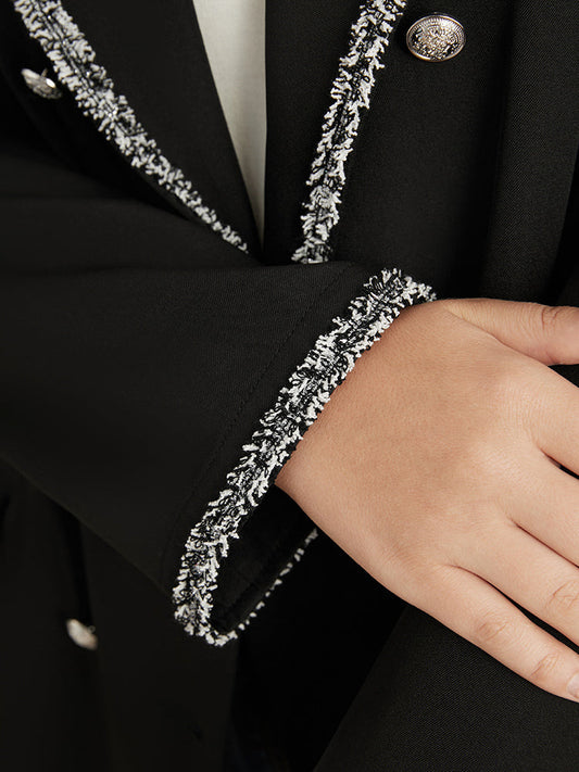 Contrast Binding Flap Pocket Double Breasted Blazer