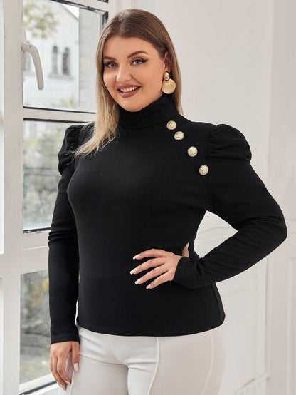 Button Detail Gigot Sleeve Tee