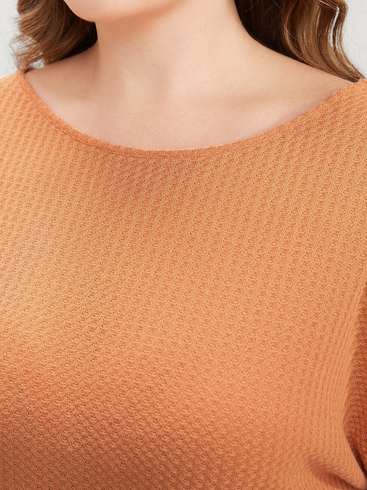 Plain Round Neck Dolman Sleeve Waffle Knit Tee