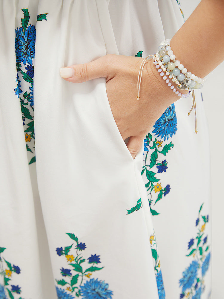 Bandana Print Flutter Pocket Cold Shoulder Dress