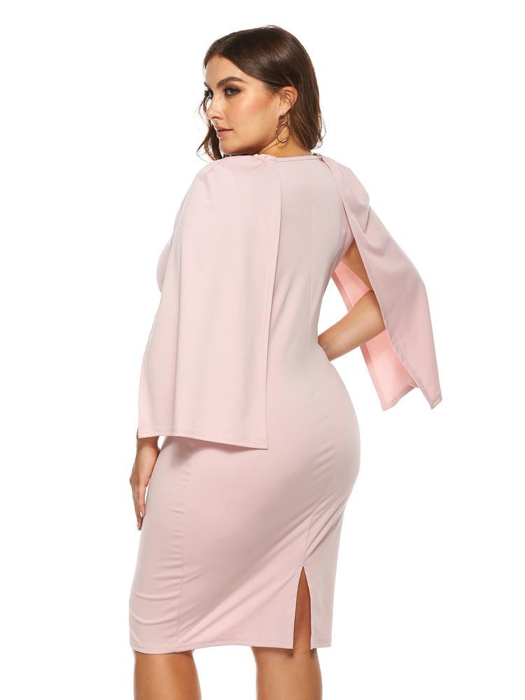 Split Sleeve Round Neck Solid Dress