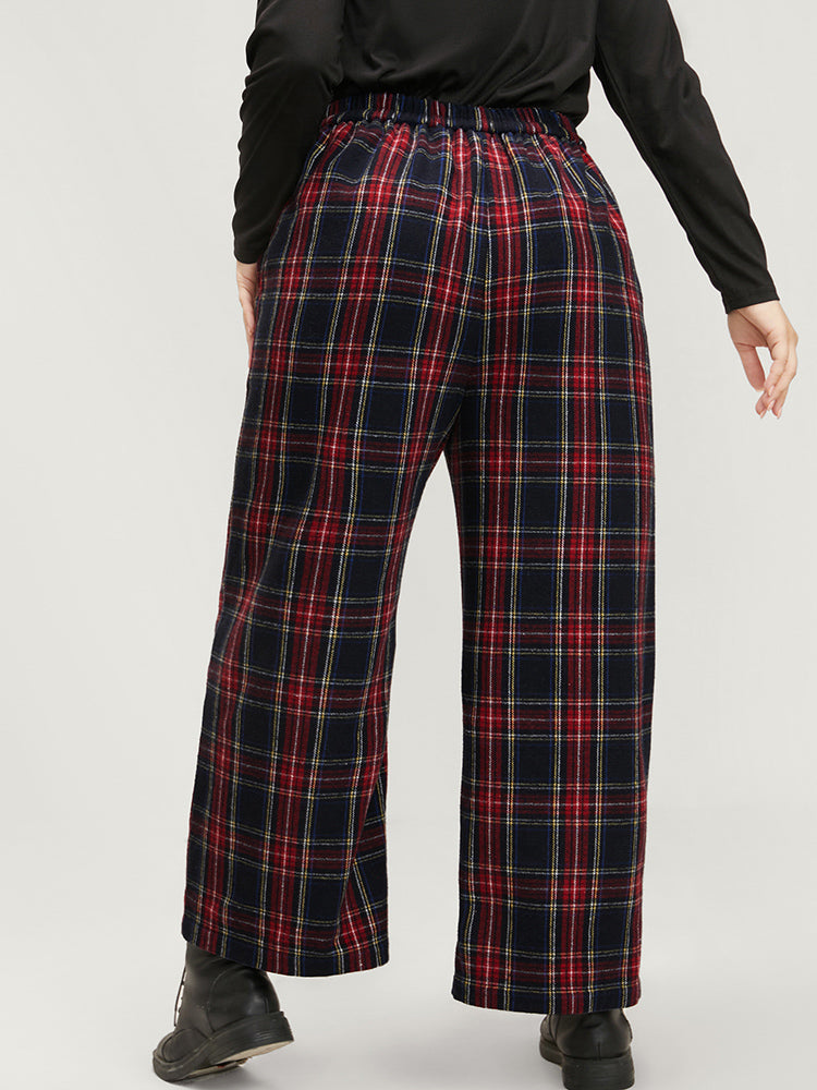 Plaid Elastic Waist Pocket High Rise Pants