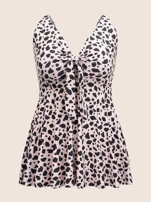 Leopard Bowknot Front Waistline Inside Swim Top