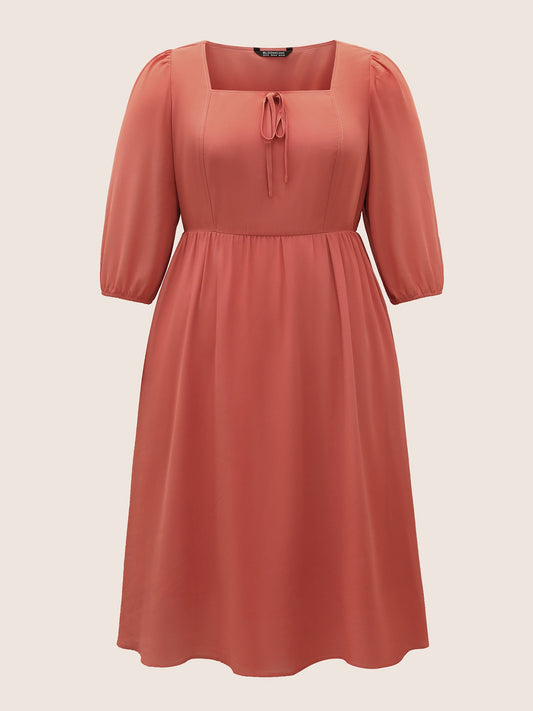 Chiffon Plain Ties Knotted Lantern Sleeve Dress