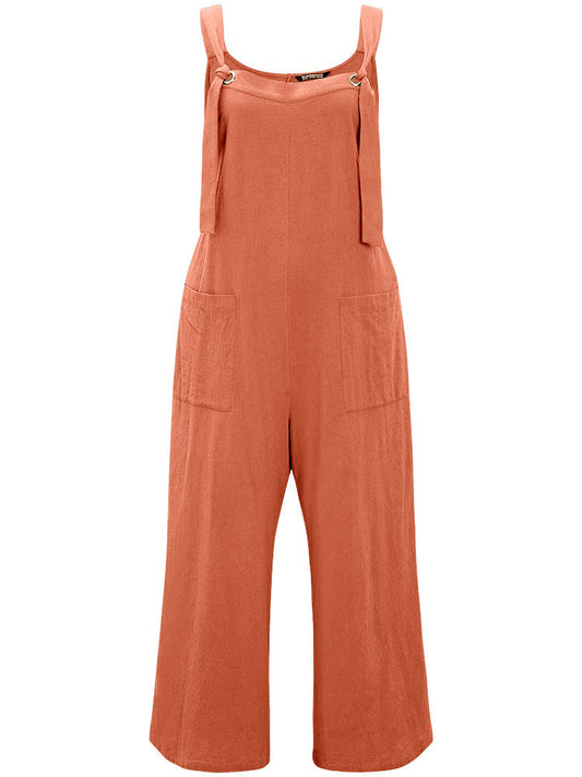 Plain Pocket Front Knot Overall Jumpsuit