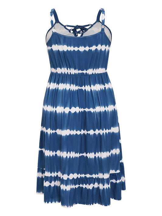 Tie Dye Lace Up Pocket Striped Cami Dress