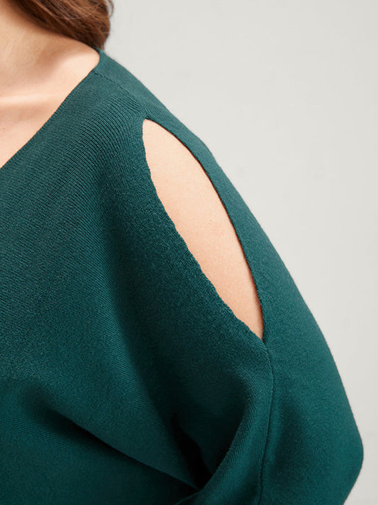 Solid Soft Sexy Yarn Knit Dolman Sleeve Cold Shoulder Knit Top