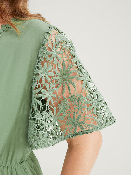 Plain Ruffle Hem Floral Patchwork Wrap Blouse