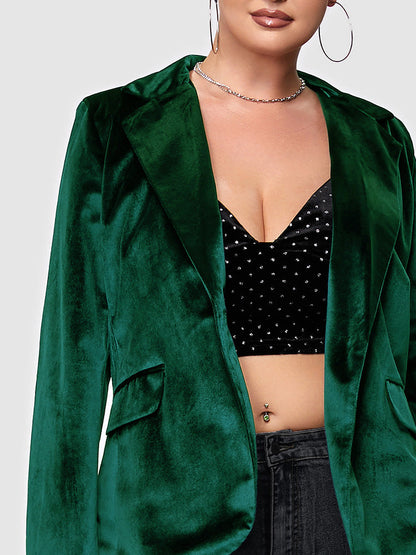 Button Velvet Pocket Blazer