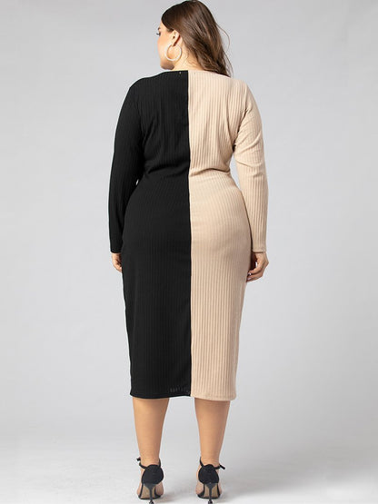 Patchwork Split V-neck Dress