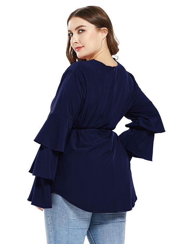 Ruffle Sleeve Belt Solid Blouse