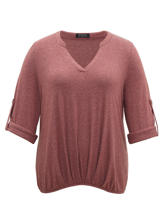 Halloween Solid Tab Sleeve Plicated Detail T-shirt