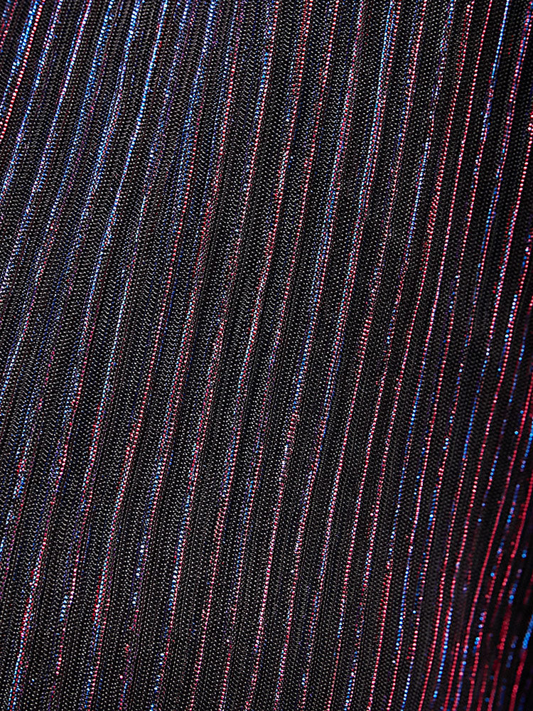 Glitter Mesh Lantern Sleeve Pocket Belted Surplice Neck Dress