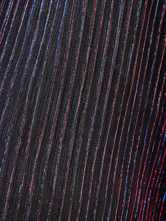 Glitter Mesh Lantern Sleeve Pocket Belted Surplice Neck Dress