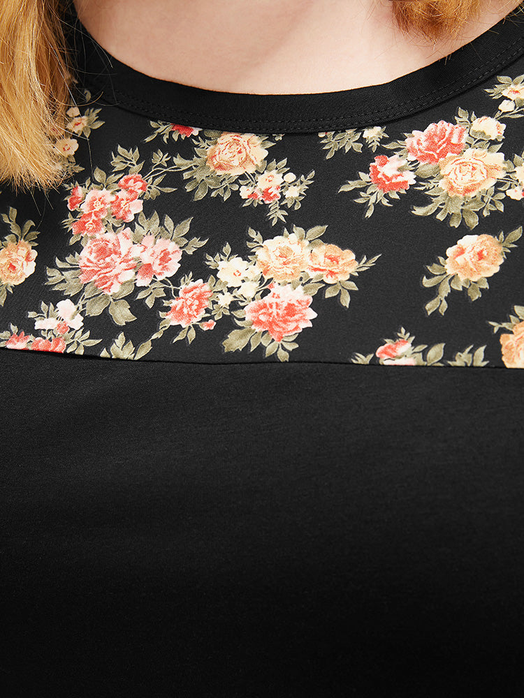 Floral Print Bell Sleeve Round Neck T-shirt