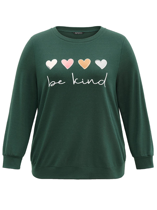 Slogans Heart Print Round Neck Sweatshirt