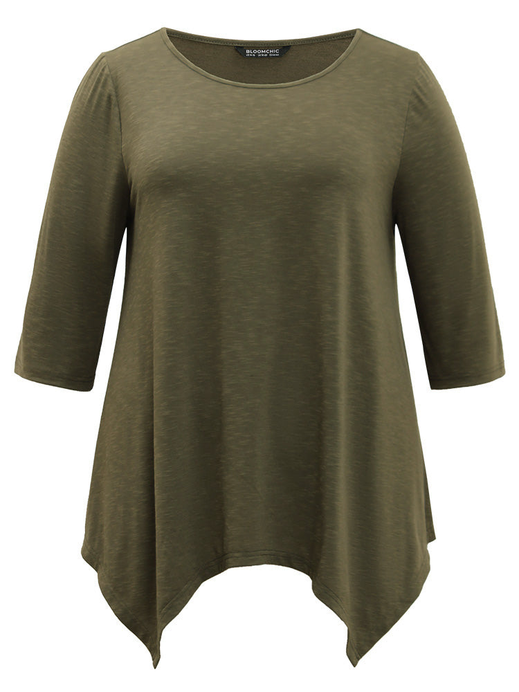 Plain Hanky Hem Crew Neck T-shirt