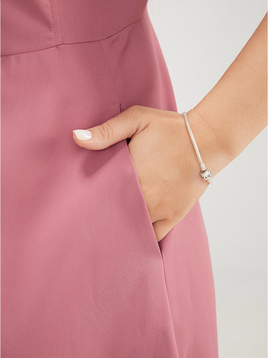 Plain Ruffle Sleeve Pocket Tiered Button Up Dress