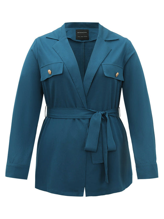 Plain Lapel Collar Belted Metal Detail Blazer