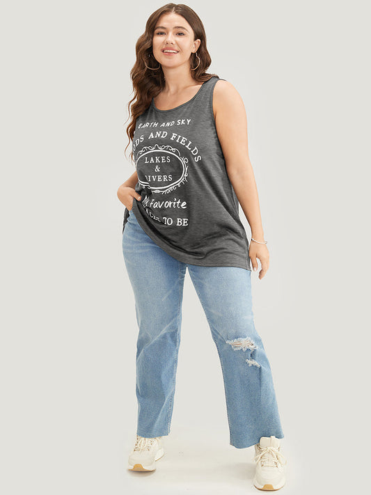 Letter Print Crew Neck Graphic Tank Top