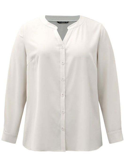 Solid Notched Button Through Blouse