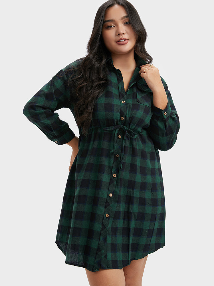 Plaid Button Shirt Dress