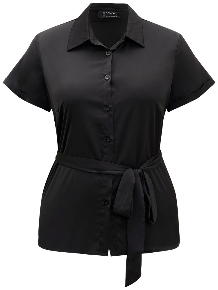 Shirt Collar Belted Button Through Woven Top