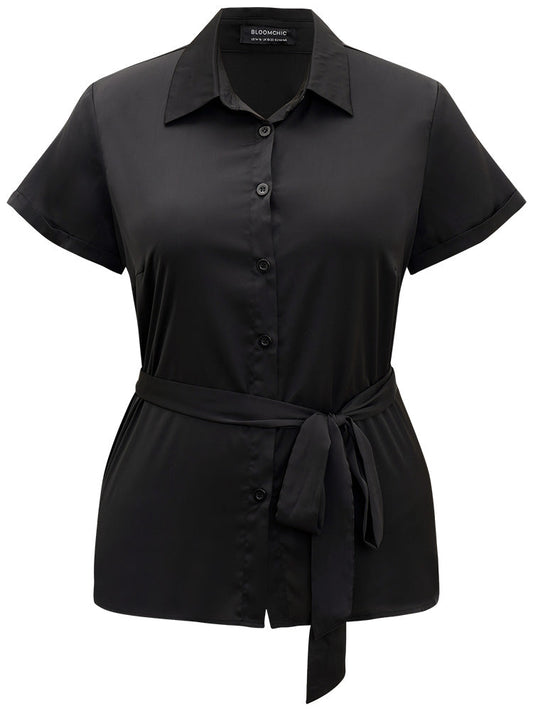 Shirt Collar Belted Button Through Woven Top